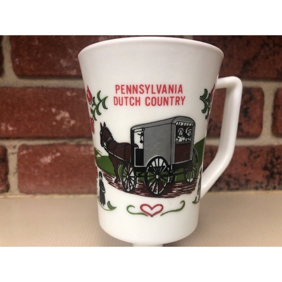Pennsylvania Dutch Country Tall Pedestal Coffee Mug Souvenir Collectible White - Picture 5 of 7